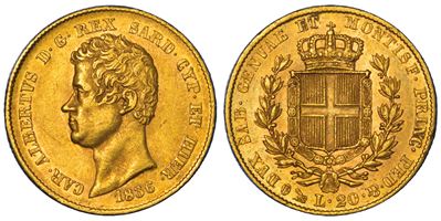 Regno di Sardegna, Carlo Alberto di Savoia, 20 Lire 1836, Genova