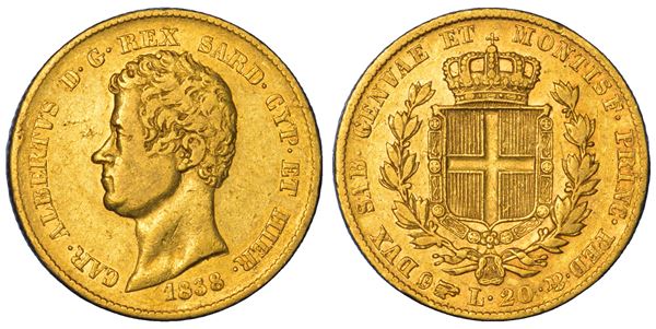 REGNO DI SARDEGNA. CARLO ALBERTO DI SAVOIA, 1831-1849. 20 Lire 1838. Torino.