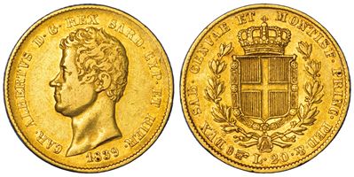 Regno di Sardegna, Carlo Alberto di Savoia, 20 Lire 1839, Torino