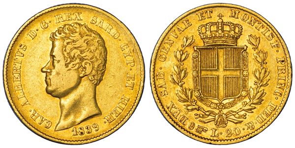 REGNO DI SARDEGNA. CARLO ALBERTO DI SAVOIA, 1831-1849. 20 Lire 1839. Torino.