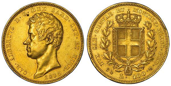 REGNO DI SARDEGNA. CARLO ALBERTO DI SAVOIA, 1831-1849. 100 Lire 1834. Genova.