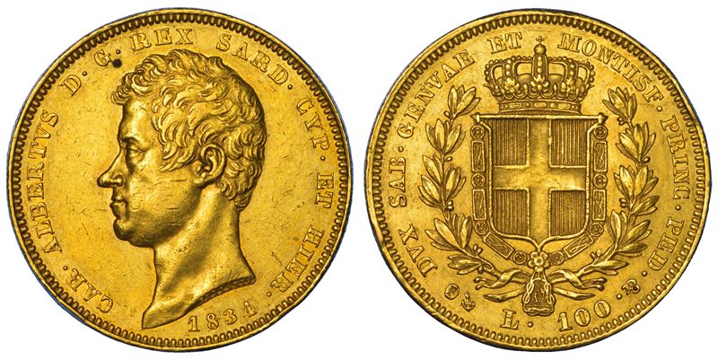 REGNO DI SARDEGNA. CARLO ALBERTO DI SAVOIA, 1831-1849. 100 Lire 1834. Genova.  - Asta Numismatica - Cambi Casa d'Aste