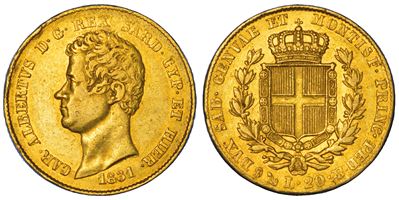 Regno di Sardegna, Carlo Alberto di Savoia, 20 Lire 1831, Genova