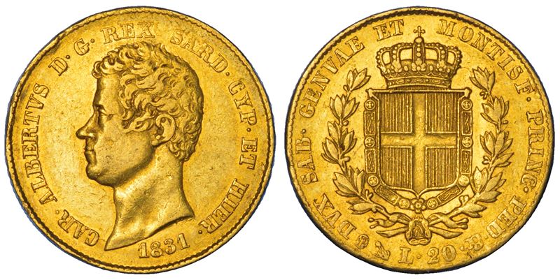 REGNO DI SARDEGNA. CARLO ALBERTO DI SAVOIA, 1831-1849. 20 Lire 1831. Genova.  - Auction Numismatics - Cambi Casa d'Aste