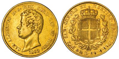 Carlo Alberto di Savoia, 20 Lire 1832, Regno di Sardegna, Genova