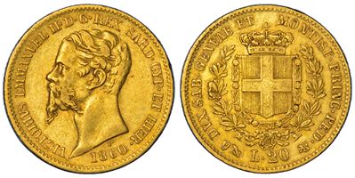 VITTORIO EMANUELE II DI SAVOIA, 20 Lire 1860, Regno di Sardegna