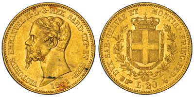 Regno di Sardegna, Vittorio Emanuele II di Savoia, 20 Lire, 1861, Torino