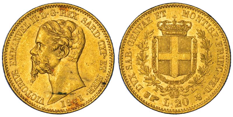 REGNO DI SARDEGNA. VITTORIO EMANUELE II DI SAVOIA, 1849-1861. 20 Lire 1861. Torino.  - Asta Numismatica - Cambi Casa d'Aste