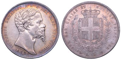 Regno di Sardegna, Vittorio Emanuele II di Savoia, 5 Lire 1852, Genova