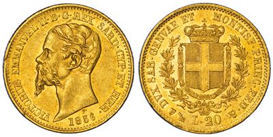 Regno di Sardegna, Vittorio Emanuele II di Savoia, 20 Lire 1856, Genova