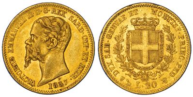Regno di Sardegna, 20 Lire 1857 - Vittorio Emanuele II di Savoia