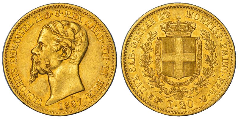 REGNO DI SARDEGNA. VITTORIO EMANUELE II DI SAVOIA, 1849-1861. 20 Lire 1857. Torino.  - Asta Numismatica - Cambi Casa d'Aste
