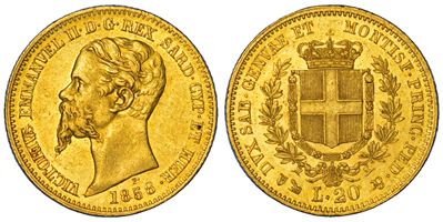 VITTORIO EMANUELE II DI SAVOIA, 20 Lire 1858, Regno di Sardegna