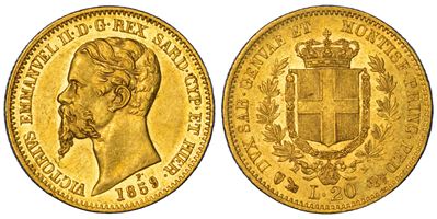 Regno di Sardegna, Vittorio Emanuele II di Savoia, 20 Lire 1859, Genova