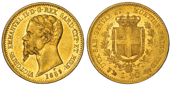 REGNO DI SARDEGNA. VITTORIO EMANUELE II DI SAVOIA, 1849-1861. 20 Lire 1859. Genova.