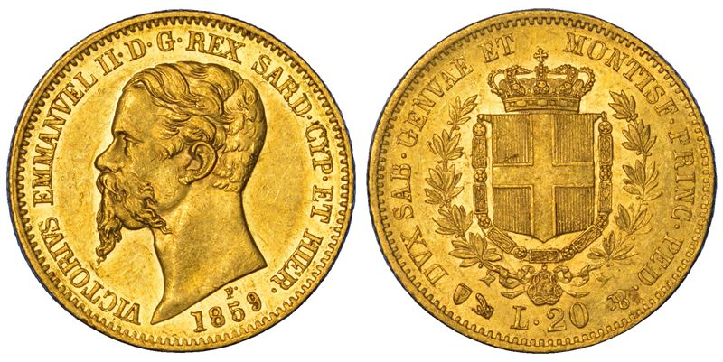 REGNO DI SARDEGNA. VITTORIO EMANUELE II DI SAVOIA, 1849-1861. 20 Lire 1859. Genova.  - Auction Numismatics - Cambi Casa d'Aste