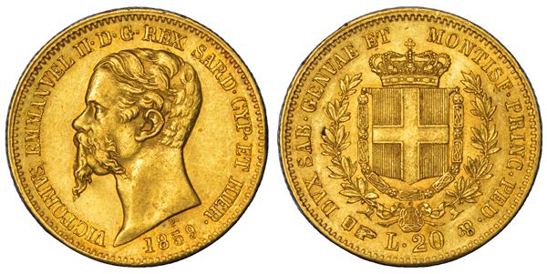 REGNO DI SARDEGNA. VITTORIO EMANUELE II DI SAVOIA, 1849-1861. 20 Lire 1859. Torino.