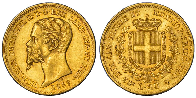 REGNO DI SARDEGNA. VITTORIO EMANUELE II DI SAVOIA, 1849-1861. 20 Lire 1859. Torino.  - Asta Numismatica - Cambi Casa d'Aste