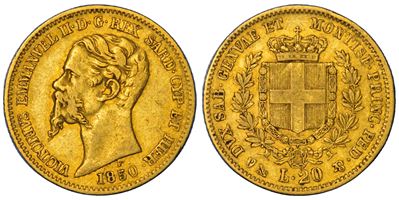 Regno di Sardegna, Vittorio Emanuele II di Savoia, 20 Lire 1850, Genova