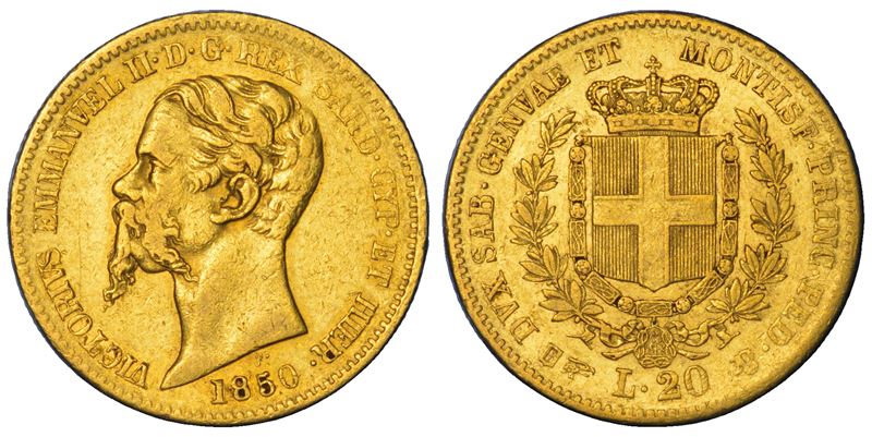 REGNO DI SARDEGNA. VITTORIO EMANUELE II DI SAVOIA, 1849-1861. 20 Lire 1850. Torino.  - Auction Numismatics - Cambi Casa d'Aste