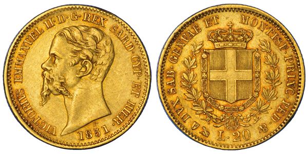 REGNO DI SARDEGNA. VITTORIO EMANUELE II DI SAVOIA, 1849-1861. 20 Lire 1851. Genova.