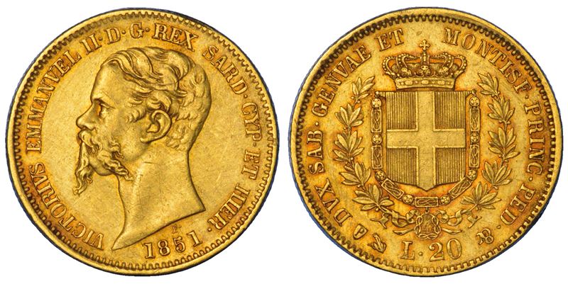 REGNO DI SARDEGNA. VITTORIO EMANUELE II DI SAVOIA, 1849-1861. 20 Lire 1851. Genova.  - Auction Numismatics - Cambi Casa d'Aste
