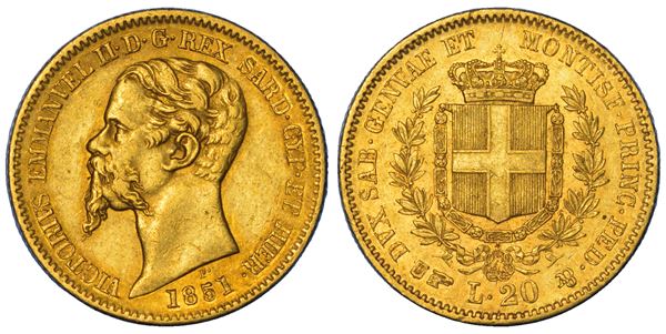REGNO DI SARDEGNA. VITTORIO EMANUELE II DI SAVOIA, 1849-1861. 20 Lire 1851. Torino.