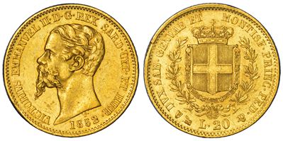 VITTORIO EMANUELE II DI SAVOIA, 20 Lire 1852, Regno di Sardegna, Genova