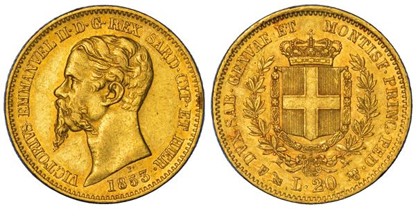 REGNO DI SARDEGNA. VITTORIO EMANUELE II DI SAVOIA, 1849-1861. 20 Lire 1853. Genova.