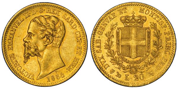 REGNO DI SARDEGNA. VITTORIO EMANUELE II DI SAVOIA, 1849-1861. 20 Lire 1854. Genova.