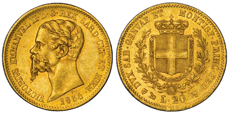REGNO DI SARDEGNA. VITTORIO EMANUELE II DI SAVOIA, 1849-1861. 20 Lire 1854. Genova.  - Auction Numismatics - Cambi Casa d'Aste