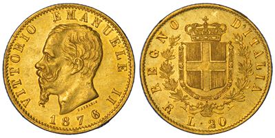 Regno d'Italia, Vittorio Emanuele II di Savoia, 20 Lire 1876, Roma