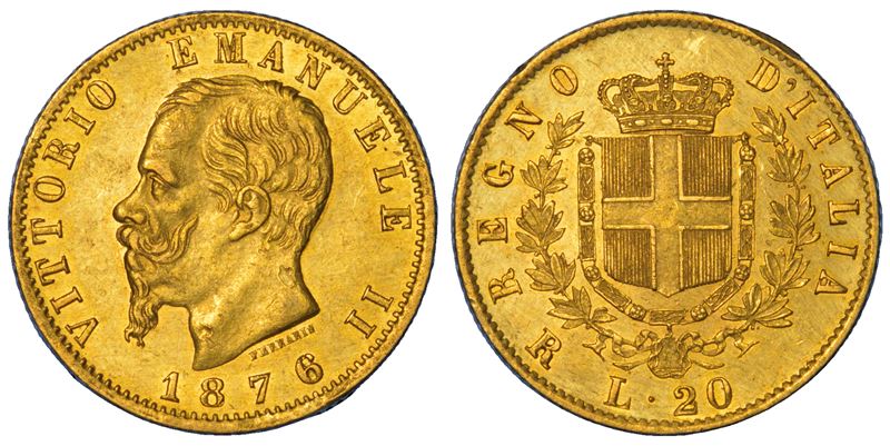 REGNO D'ITALIA. VITTORIO EMANUELE II DI SAVOIA, 1861-1878. 20 Lire 1876. Roma.  - Auction Numismatics - Cambi Casa d'Aste