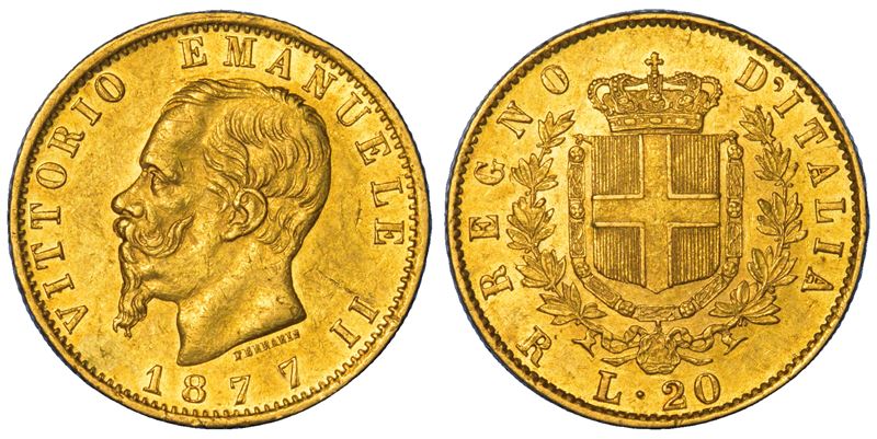 REGNO D'ITALIA. VITTORIO EMANUELE II DI SAVOIA, 1861-1878. 20 Lire 1877. Roma.  - Asta Numismatica - Cambi Casa d'Aste