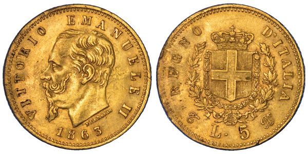REGNO D'ITALIA. VITTORIO EMANUELE II DI SAVOIA, 1861-1878. 5 Lire 1863. Torino.