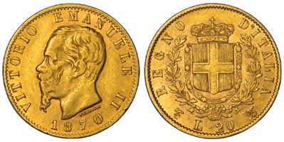 Regno d'Italia, Vittorio Emanuele II di Savoia, 20 Lire 1870, Torino
