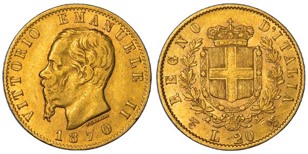 REGNO D'ITALIA. VITTORIO EMANUELE II DI SAVOIA, 1861-1878. 20 Lire 1870. Torino.