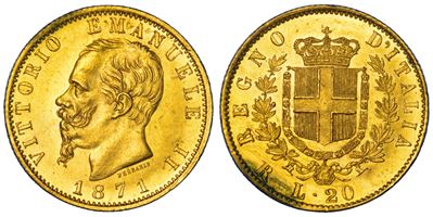 Vittorio Emanuele II di Savoia, 20 Lire 1871, Roma
