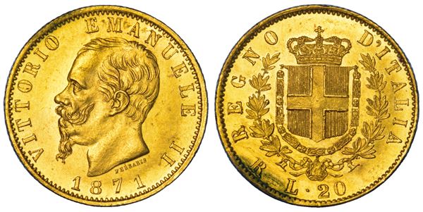 REGNO D'ITALIA. VITTORIO EMANUELE II DI SAVOIA, 1861-1878. 20 Lire 1871. Roma.
