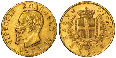VITTORIO EMANUELE II DI SAVOIA, 20 Lire 1873, Milano