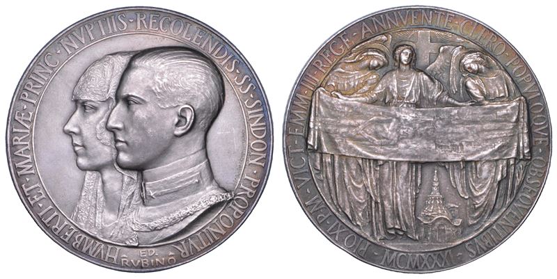 REGNO D'ITALIA. REGNANTI VITTORIO EMANUELE III E PIO XI. UMBERTO II DI SAVOIA, 1904-1983. Medaglia in argento 1931. Ostensione della Sindone a Torino in occasione delle nozze di Umberto di Savoia, Principe di Piemonte, con Maria Josè del Belgio.  - Auction Numismatics - Cambi Casa d'Aste