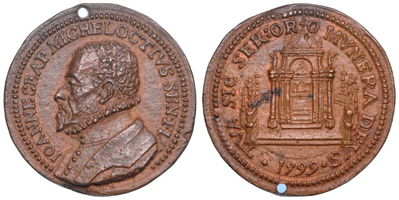 STATO PONTIFICIO. GIAMBATTISTA MICHELOZZI Architetto e scultore, 1521-1604. Medaglia in bronzo 1599. Costruzione dell'altare maggiore e della tribuna della chiesa di Santo Spirito.  - Asta Numismatica - Cambi Casa d'Aste