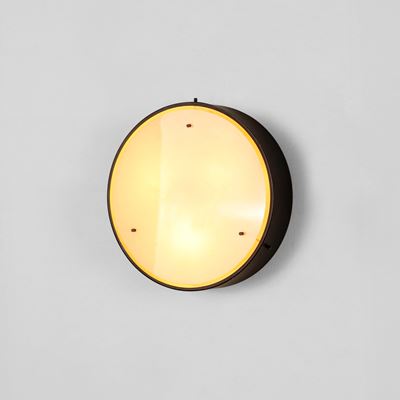 Lampada da parete mod. 3005, alluminio laccato e ottone con diffusori in vetro satinato