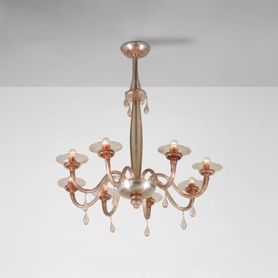 Lampada a sospensione, metallo e vetro di Murano, Italia, circa 1950