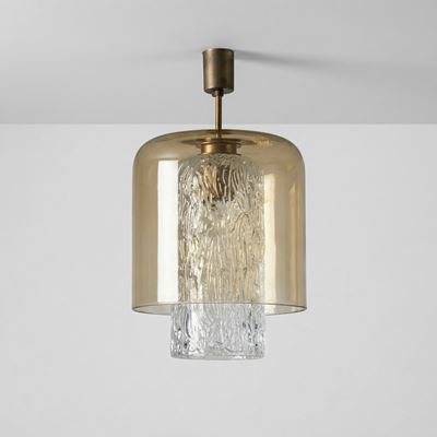 Lampada a sospensione in ottone e vetro colorato