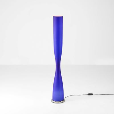 Lampada da terra in metallo cromato e vetro colorato, Italia, circa 1980