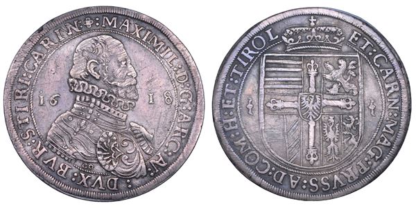 AUSTRIA. MAXIMILIAN III, 1590-1618. Taler 1618. Hall.