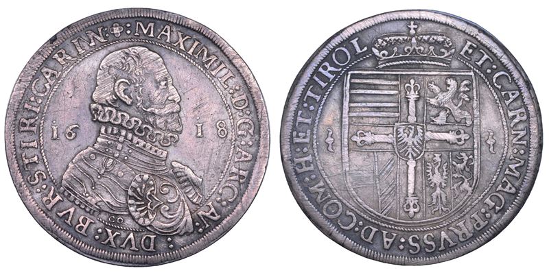 AUSTRIA. MAXIMILIAN III, 1590-1618. Taler 1618. Hall.  - Asta Numismatica - Cambi Casa d'Aste