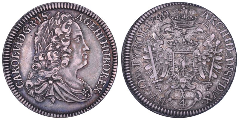 AUSTRIA. KARL VI, 1711-1740. 1/4 Taler 1740. Hall.  - Auction Numismatics - Cambi Casa d'Aste