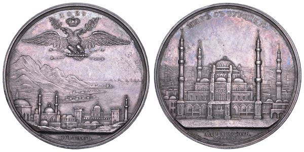 RUSSIA. NICOLA I, 1825-1855. Medaglia in argento 1829. Trattato di Adrianopoli (Edirne) con la Turchia.